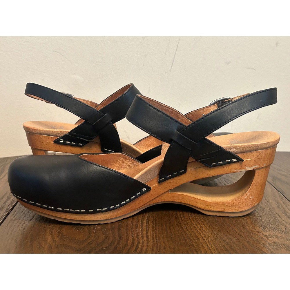 Dansko Taci Waxy Black Wedge leather Mary Jane Clogs Women's Size 41 US 10.5-11 - Picture 5 of 14